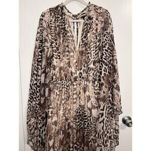 Eloquii Dress Plus Size 20 Leopard Print Maxi Hi Lo Flowy Stretch Waist
